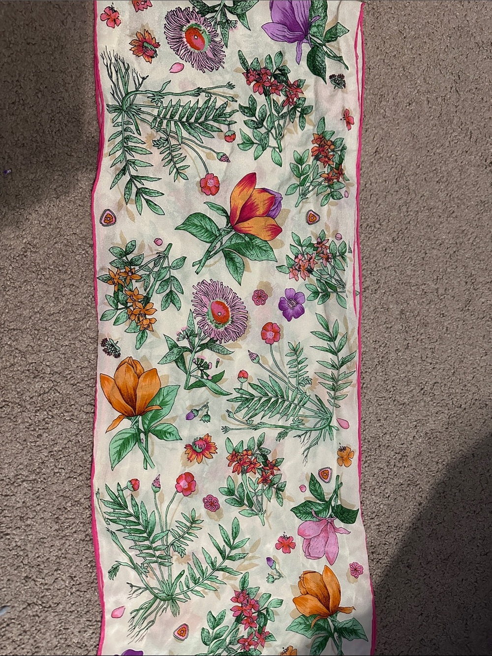 Echo Floral Silk-Feel Scarf with Purple and Green Accents